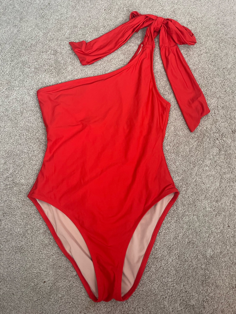 J Crew Red One Shoulder Bow Tie Swimsuit Size 10 One Piece Preppy Beach Pool - Picture 2 of 9